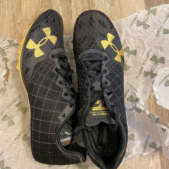 Under Armour Sprint Pro 3 Track and Field sprint spike Shoes black gold size 9 - Picture 2 of 8